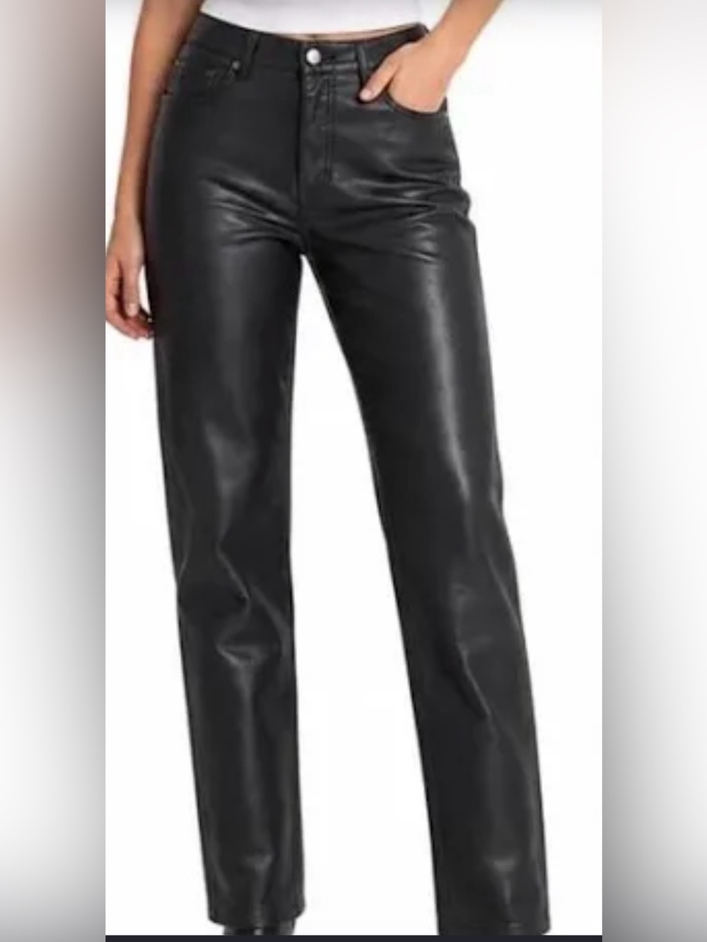 Aritzia Wilfred Black Straight-Leg Faux Leather Jeans